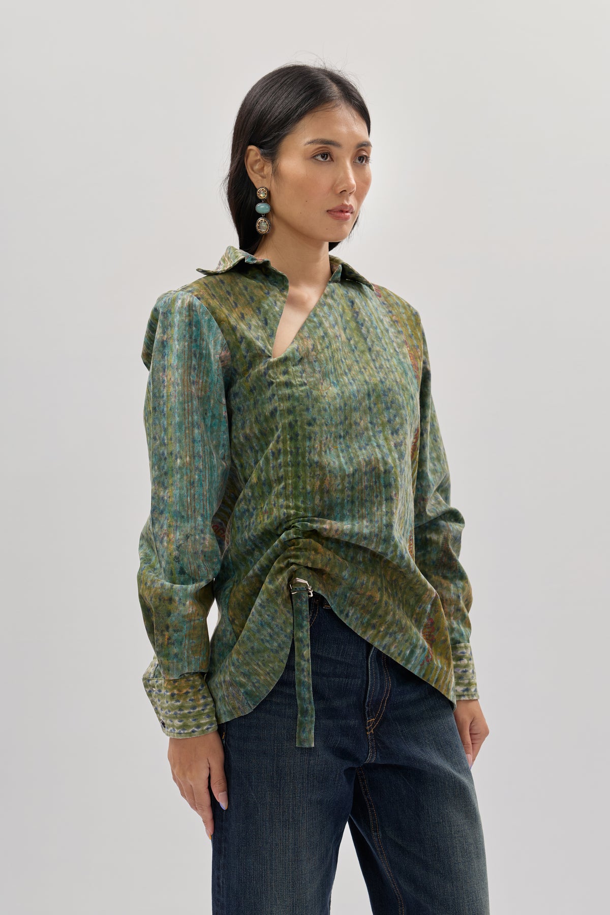 Diagonal Neck Scrunch Shirt
