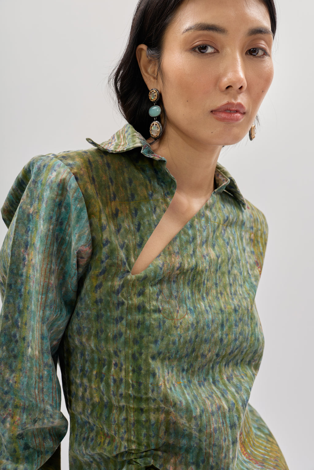 Diagonal Neck Scrunch Shirt