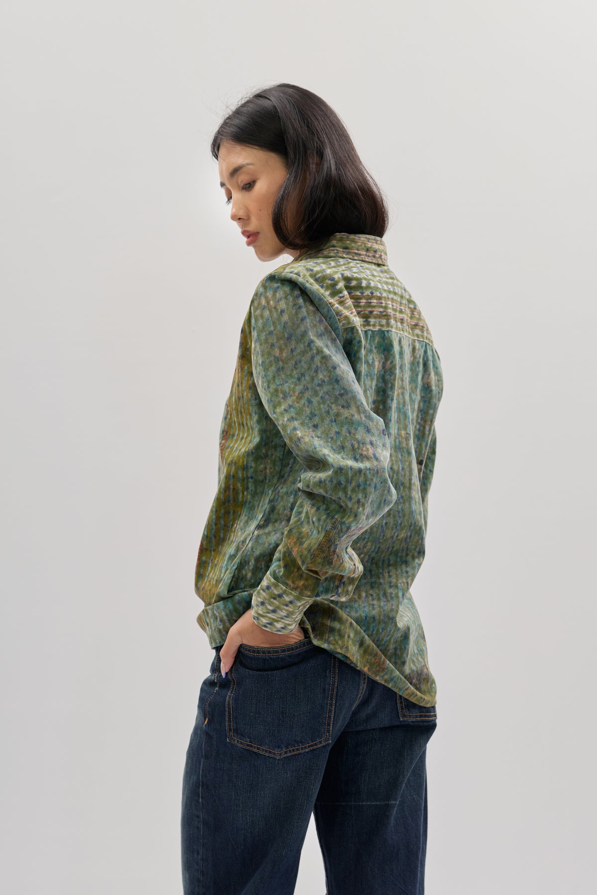 Diagonal Neck Scrunch Shirt